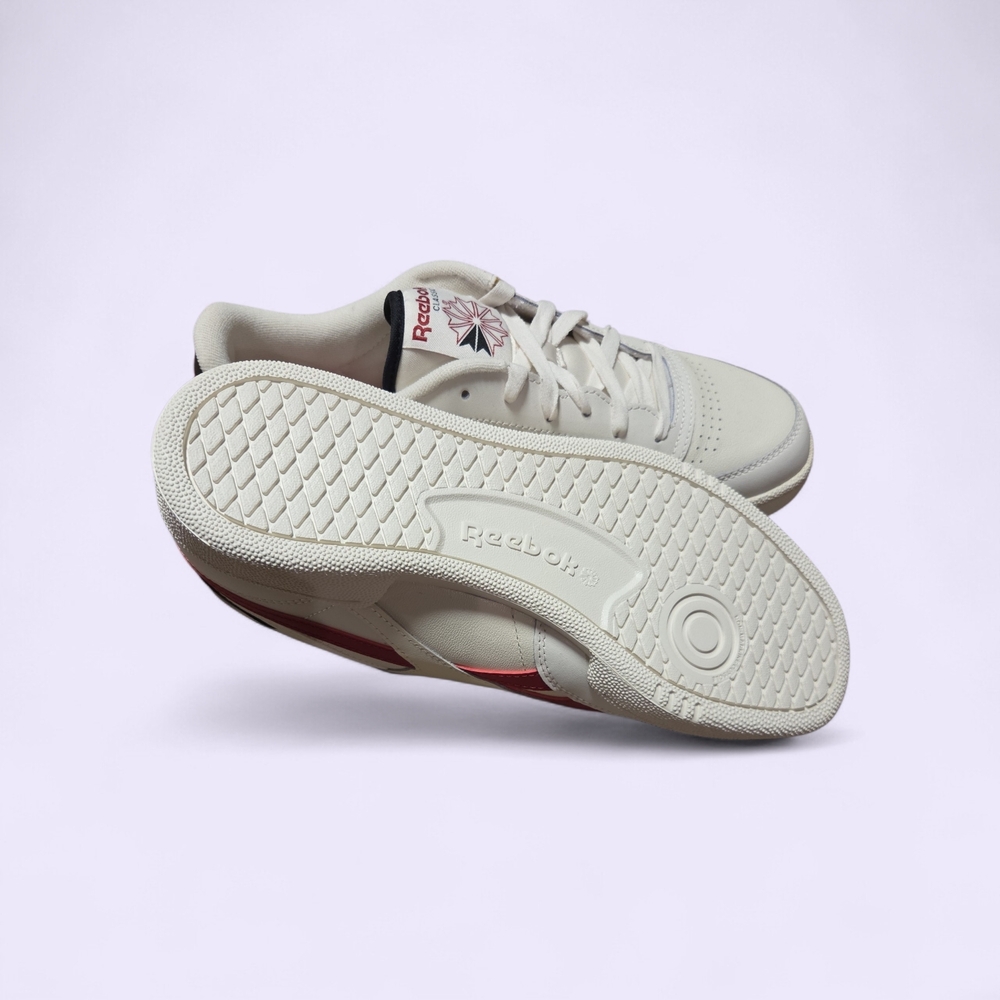 Reebok Mens Classic Off-White Leather Sneakers with Red Accents - Picture 3 of 4